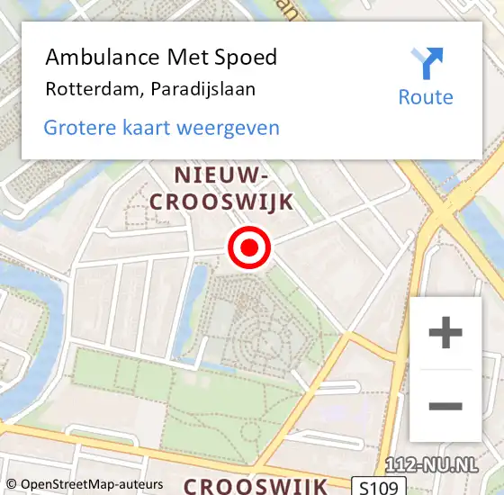 Locatie op kaart van de 112 melding: Ambulance Met Spoed Naar Rotterdam, Paradijslaan op 30 december 2020 01:23