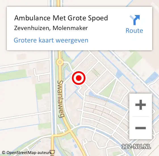 Locatie op kaart van de 112 melding: Ambulance Met Grote Spoed Naar Zevenhuizen, Molenmaker op 29 mei 2014 00:38