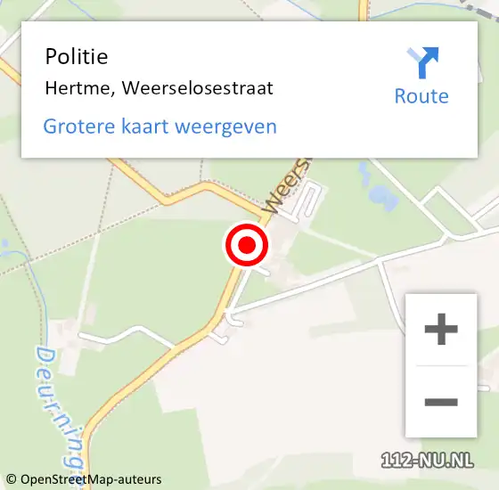 Locatie op kaart van de 112 melding: Politie Hertme, Weerselosestraat op 30 december 2020 11:04
