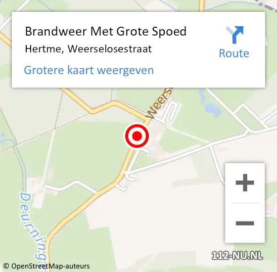 Locatie op kaart van de 112 melding: Brandweer Met Grote Spoed Naar Hertme, Weerselosestraat op 30 december 2020 11:05