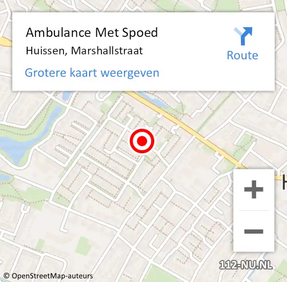 Locatie op kaart van de 112 melding: Ambulance Met Spoed Naar Huissen, Marshallstraat op 30 december 2020 12:20