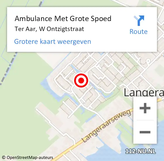 Locatie op kaart van de 112 melding: Ambulance Met Grote Spoed Naar Ter Aar, W Ontzigtstraat op 29 mei 2014 01:57