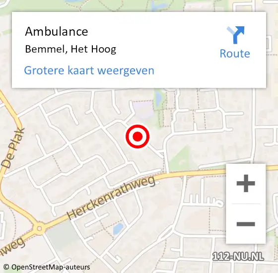 Locatie op kaart van de 112 melding: Ambulance Bemmel, Het Hoog op 30 december 2020 14:08