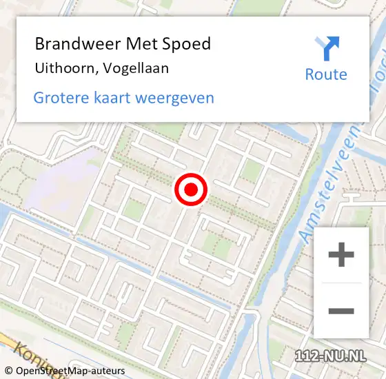 Locatie op kaart van de 112 melding: Brandweer Met Spoed Naar Uithoorn, Vogellaan op 30 december 2020 14:40