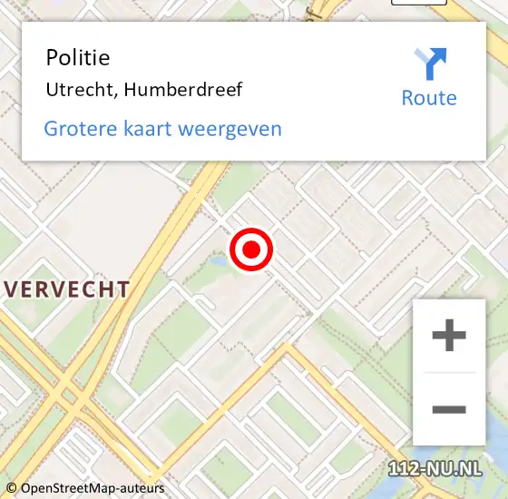 Locatie op kaart van de 112 melding: Politie Utrecht, Humberdreef op 30 december 2020 16:06