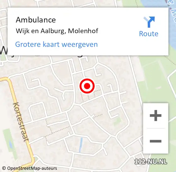 Locatie op kaart van de 112 melding: Ambulance Wijk en Aalburg, Molenhof op 30 december 2020 19:34