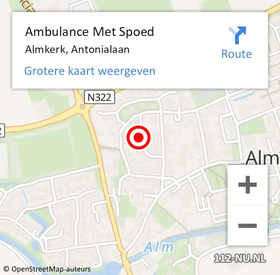 Locatie op kaart van de 112 melding: Ambulance Met Spoed Naar Almkerk, Antonialaan op 31 december 2020 01:09