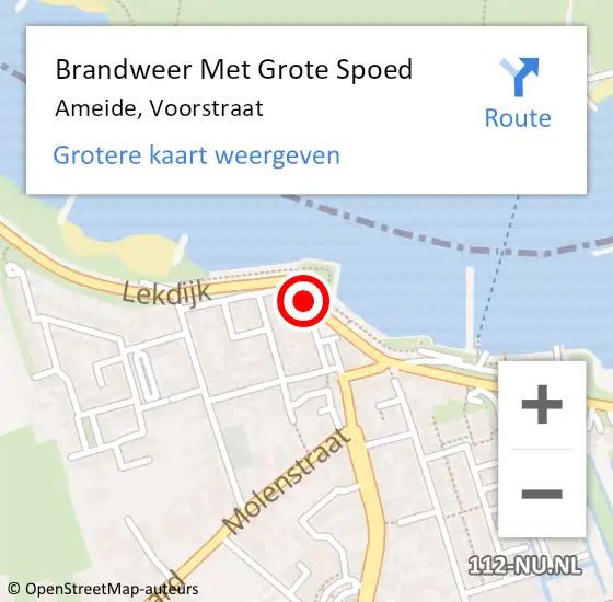 Locatie op kaart van de 112 melding: Brandweer Met Grote Spoed Naar Ameide, Voorstraat op 31 december 2020 04:55