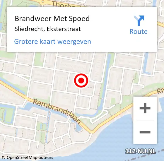 Locatie op kaart van de 112 melding: Brandweer Met Spoed Naar Sliedrecht, Eksterstraat op 31 december 2020 05:47