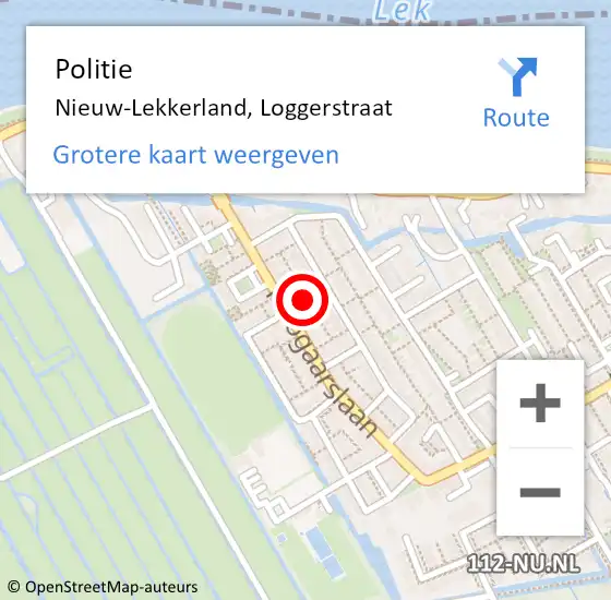 Locatie op kaart van de 112 melding: Politie Nieuw-Lekkerland, Loggerstraat op 31 december 2020 08:41