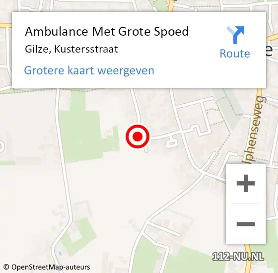 Locatie op kaart van de 112 melding: Ambulance Met Grote Spoed Naar Gilze, Kustersstraat op 29 mei 2014 07:17