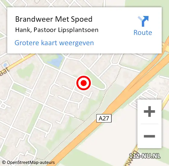 Locatie op kaart van de 112 melding: Brandweer Met Spoed Naar Hank, Pastoor Lipsplantsoen op 31 december 2020 13:51