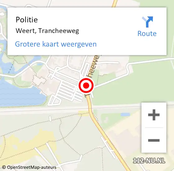 Locatie op kaart van de 112 melding: Politie Weert, Trancheeweg op 31 december 2020 15:15