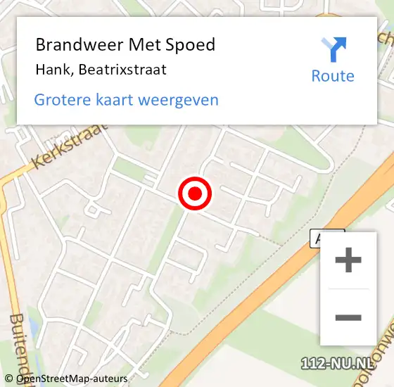 Locatie op kaart van de 112 melding: Brandweer Met Spoed Naar Hank, Beatrixstraat op 31 december 2020 15:20