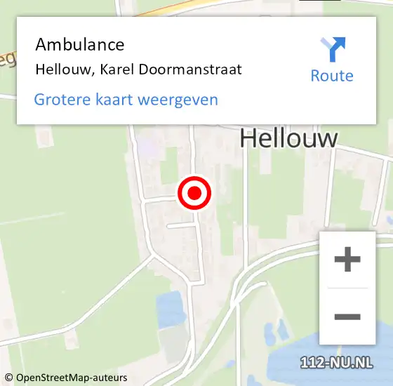 Locatie op kaart van de 112 melding: Ambulance Hellouw, Karel Doormanstraat op 31 december 2020 16:03