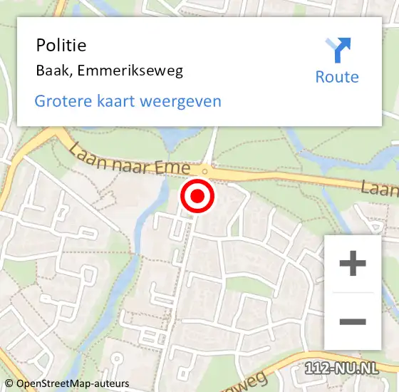Locatie op kaart van de 112 melding: Politie Baak, Emmerikseweg op 31 december 2020 17:23
