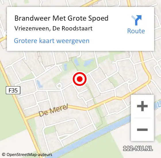 Locatie op kaart van de 112 melding: Brandweer Met Grote Spoed Naar Vriezenveen, De Roodstaart op 31 december 2020 17:35