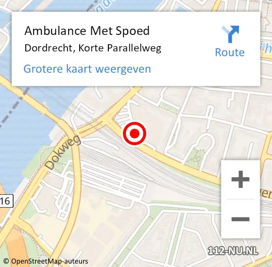 Locatie op kaart van de 112 melding: Ambulance Met Spoed Naar Dordrecht, Korte Parallelweg op 31 december 2020 17:45