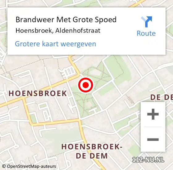 Locatie op kaart van de 112 melding: Brandweer Met Grote Spoed Naar Hoensbroek, Aldenhofstraat op 31 december 2020 18:45