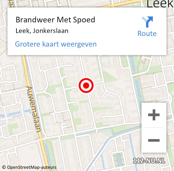 Locatie op kaart van de 112 melding: Brandweer Met Spoed Naar Leek, Jonkerslaan op 31 december 2020 20:06