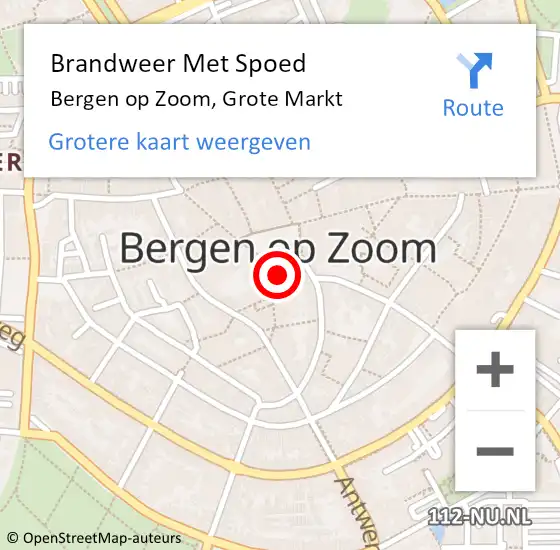 Locatie op kaart van de 112 melding: Brandweer Met Spoed Naar Bergen op Zoom, Grote Markt op 31 december 2020 20:30