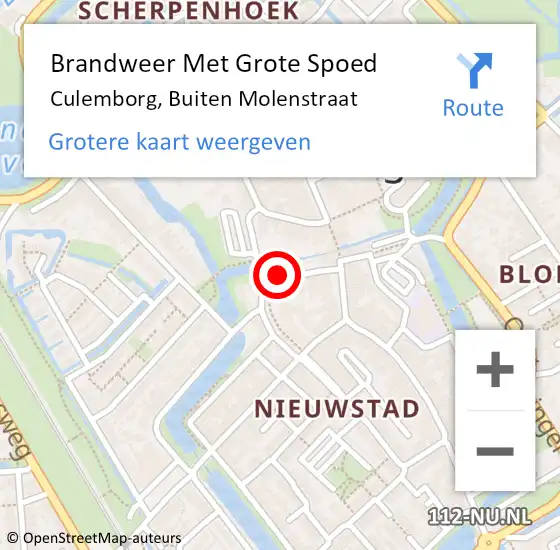 Locatie op kaart van de 112 melding: Brandweer Met Grote Spoed Naar Culemborg, Buiten Molenstraat op 31 december 2020 20:42