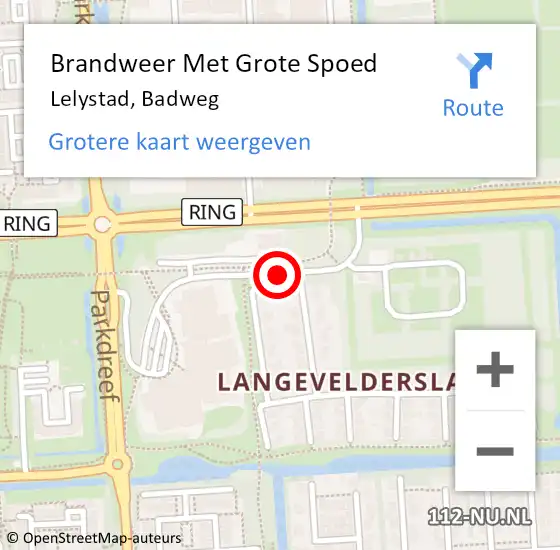 Locatie op kaart van de 112 melding: Brandweer Met Grote Spoed Naar Lelystad, Badweg op 1 januari 2021 00:12