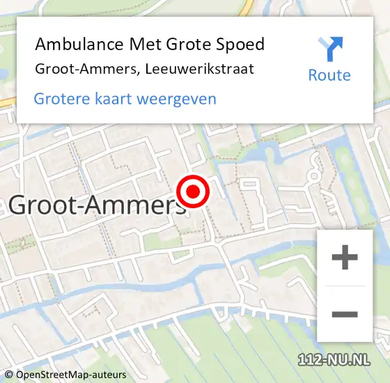 Locatie op kaart van de 112 melding: Ambulance Met Grote Spoed Naar Groot-Ammers, Leeuwerikstraat op 1 januari 2021 01:34