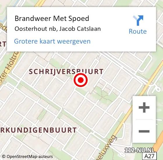 Locatie op kaart van de 112 melding: Brandweer Met Spoed Naar Oosterhout nb, Jacob Catslaan op 1 januari 2021 01:55