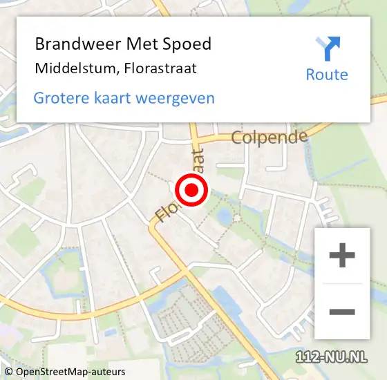 Locatie op kaart van de 112 melding: Brandweer Met Spoed Naar Middelstum, Florastraat op 1 januari 2021 02:03