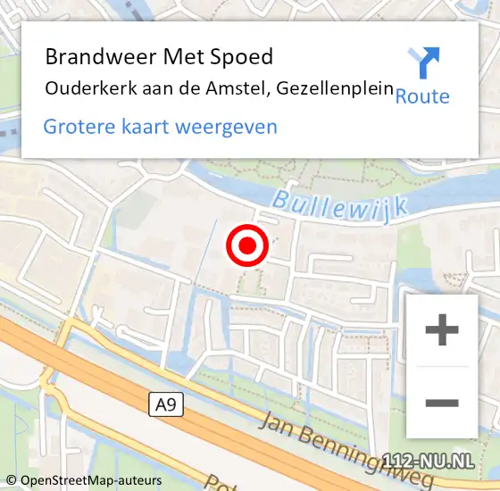 Locatie op kaart van de 112 melding: Brandweer Met Spoed Naar Ouderkerk aan de Amstel, Gezellenplein op 1 januari 2021 02:36