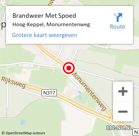 Locatie op kaart van de 112 melding: Brandweer Met Spoed Naar Hoog-Keppel, Monumentenweg op 1 januari 2021 02:37