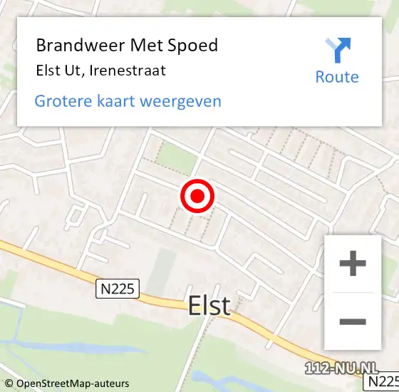 Locatie op kaart van de 112 melding: Brandweer Met Spoed Naar Elst Ut, Irenestraat op 1 januari 2021 03:45