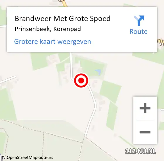 Locatie op kaart van de 112 melding: Brandweer Met Grote Spoed Naar Prinsenbeek, Korenpad op 1 januari 2021 11:50