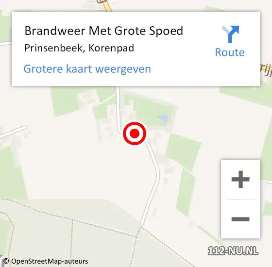 Locatie op kaart van de 112 melding: Brandweer Met Grote Spoed Naar Prinsenbeek, Korenpad op 1 januari 2021 12:03