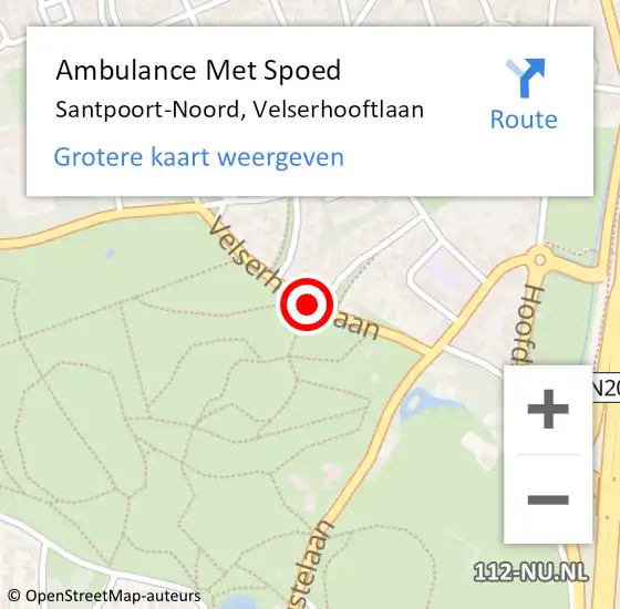 Locatie op kaart van de 112 melding: Ambulance Met Spoed Naar Santpoort-Noord, Velserhooftlaan op 1 januari 2021 15:12