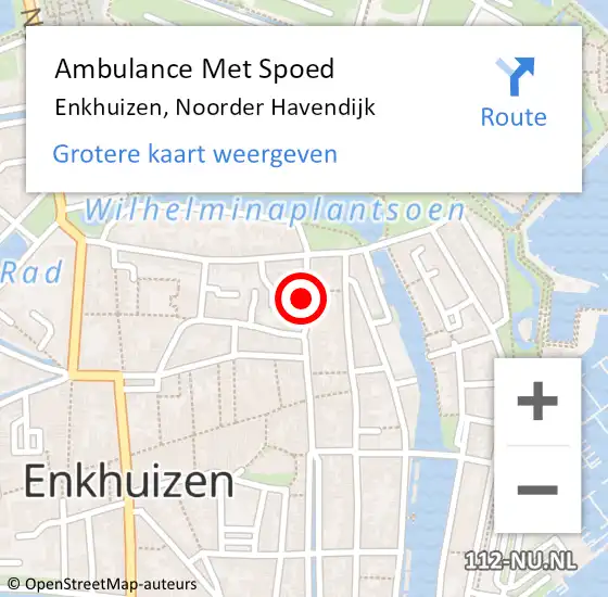 Locatie op kaart van de 112 melding: Ambulance Met Spoed Naar Enkhuizen, Noorder Havendijk op 1 januari 2021 16:32