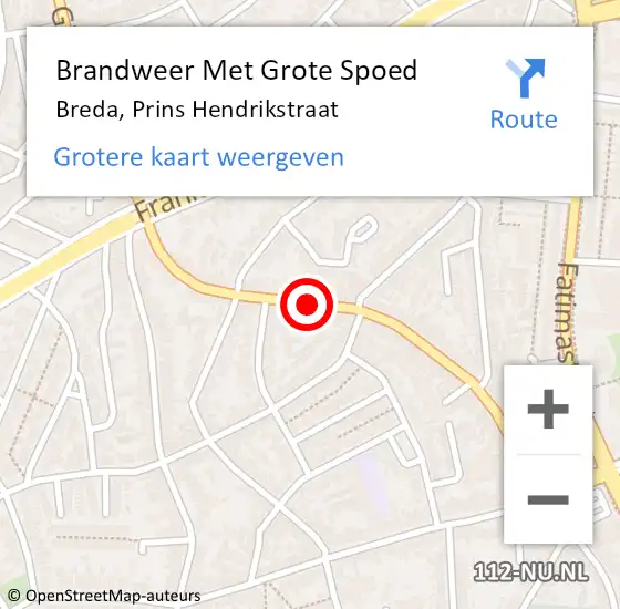 Locatie op kaart van de 112 melding: Brandweer Met Grote Spoed Naar Breda, Prins Hendrikstraat op 2 januari 2021 01:17