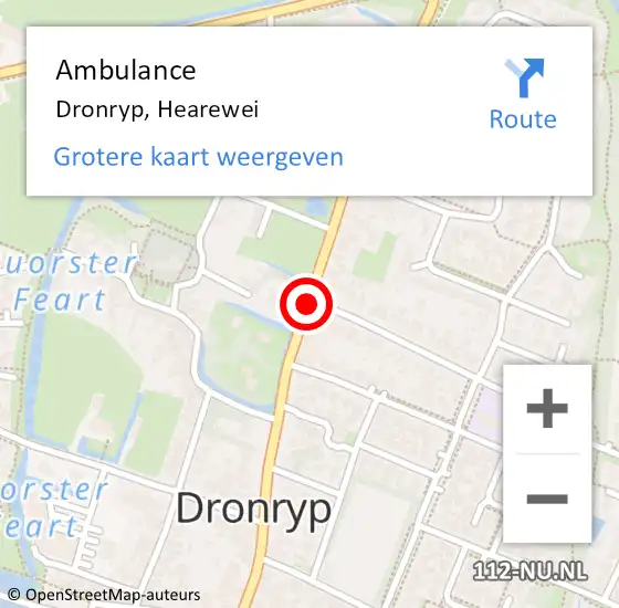 Locatie op kaart van de 112 melding: Ambulance Dronryp, Hearewei op 2 januari 2021 04:33