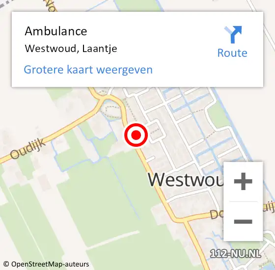 Locatie op kaart van de 112 melding: Ambulance Westwoud, Laantje op 3 oktober 2013 12:47