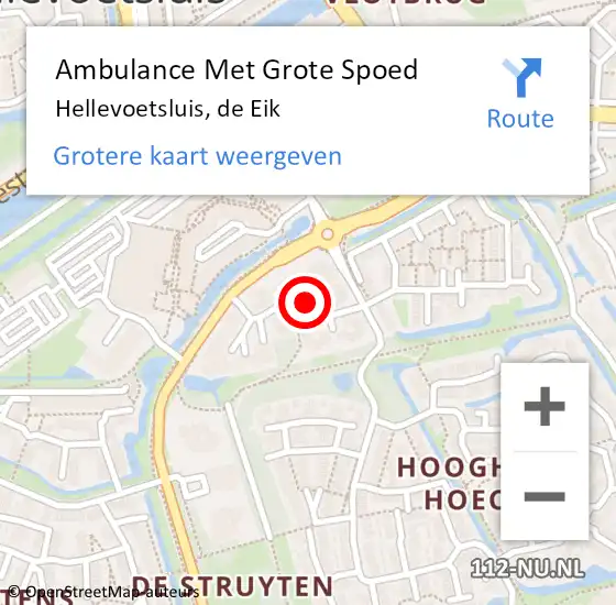 Locatie op kaart van de 112 melding: Ambulance Met Grote Spoed Naar Hellevoetsluis, de Eik op 2 januari 2021 15:56