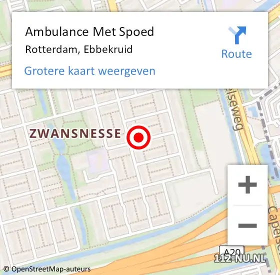 Locatie op kaart van de 112 melding: Ambulance Met Spoed Naar Rotterdam, Ebbekruid op 2 januari 2021 18:43