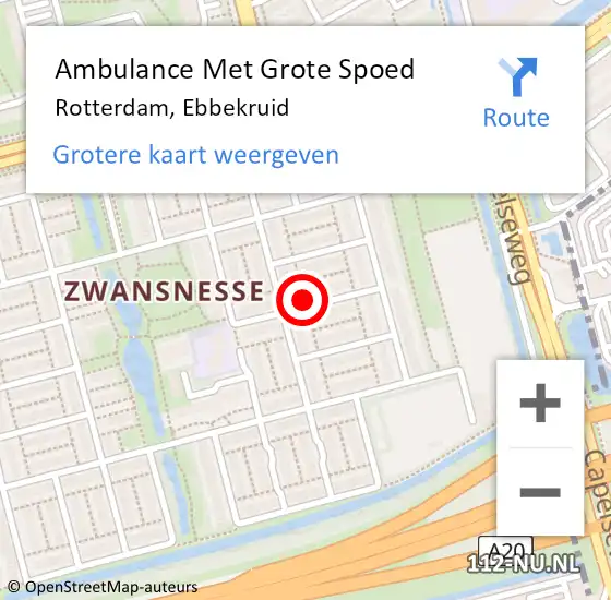 Locatie op kaart van de 112 melding: Ambulance Met Grote Spoed Naar Rotterdam, Ebbekruid op 2 januari 2021 18:45