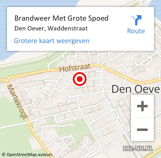 Locatie op kaart van de 112 melding: Brandweer Met Grote Spoed Naar Den Oever, Waddenstraat op 2 januari 2021 20:35