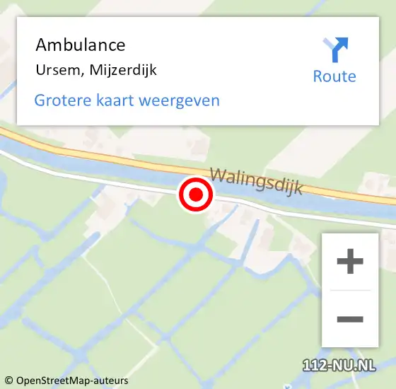 Locatie op kaart van de 112 melding: Ambulance Ursem, Mijzerdijk op 2 januari 2021 22:04
