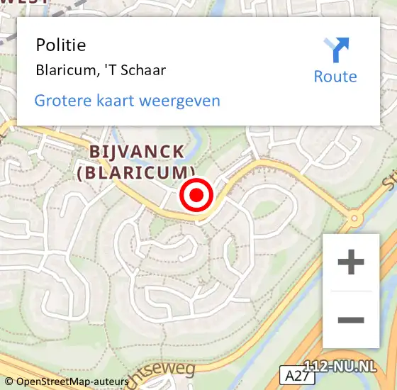 Locatie op kaart van de 112 melding: Politie Blaricum, 'T Schaar op 2 januari 2021 23:00