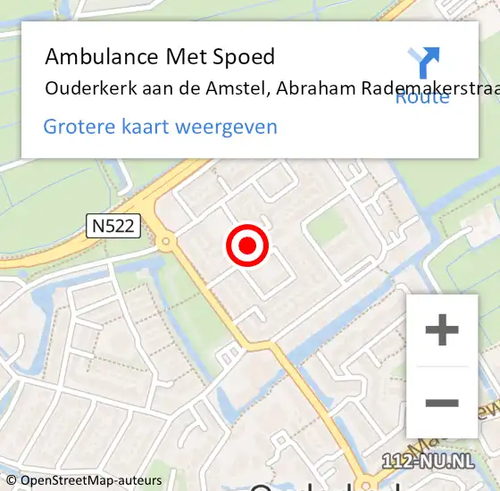 Locatie op kaart van de 112 melding: Ambulance Met Spoed Naar Ouderkerk aan de Amstel, Abraham Rademakerstraat op 3 januari 2021 09:35