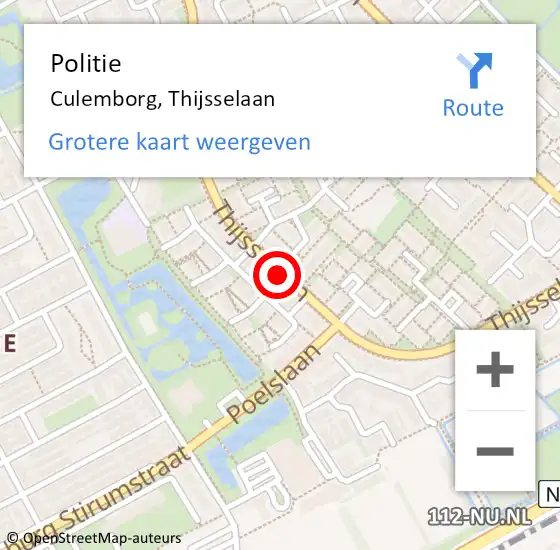 Locatie op kaart van de 112 melding: Politie Culemborg, Thijsselaan op 3 januari 2021 13:46