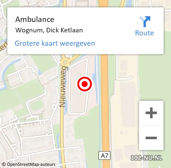 Locatie op kaart van de 112 melding: Ambulance Wognum, Dick Ketlaan op 3 januari 2021 15:43