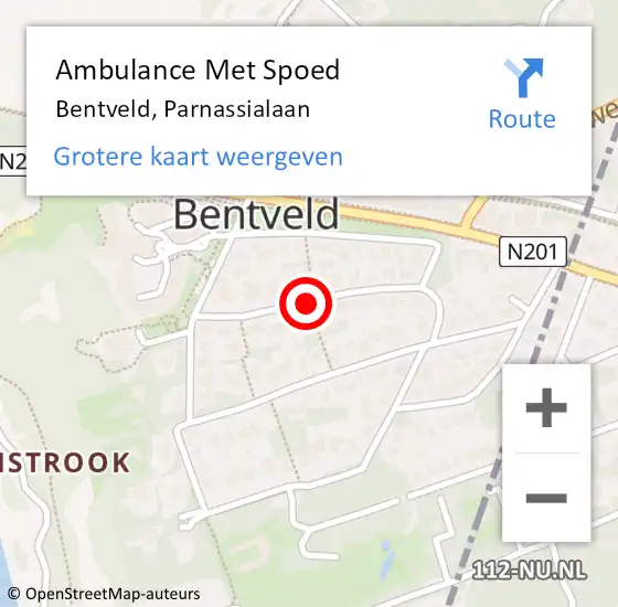 Locatie op kaart van de 112 melding: Ambulance Met Spoed Naar Bentveld, Parnassialaan op 3 januari 2021 18:46